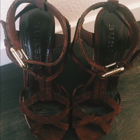 Authentic Burberry Stour Suede Cork Wedge Sandals - Picture 3 of 5